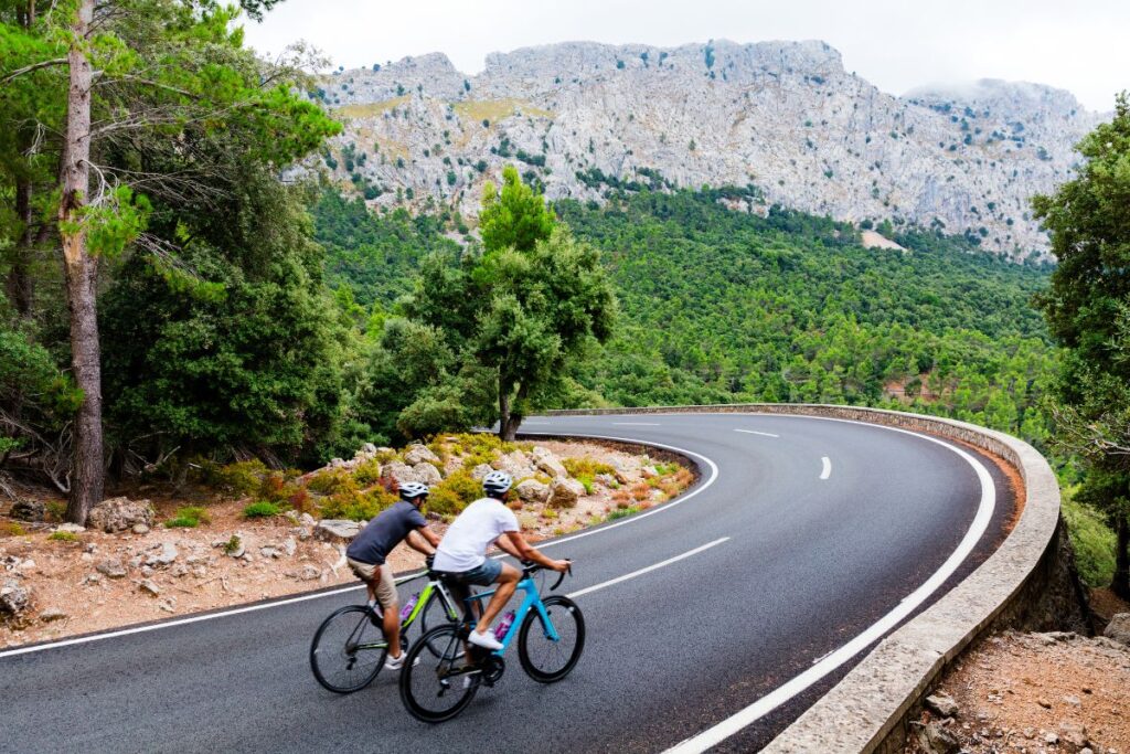 Cyclists Riding up the Puig Major Peak in Majorca